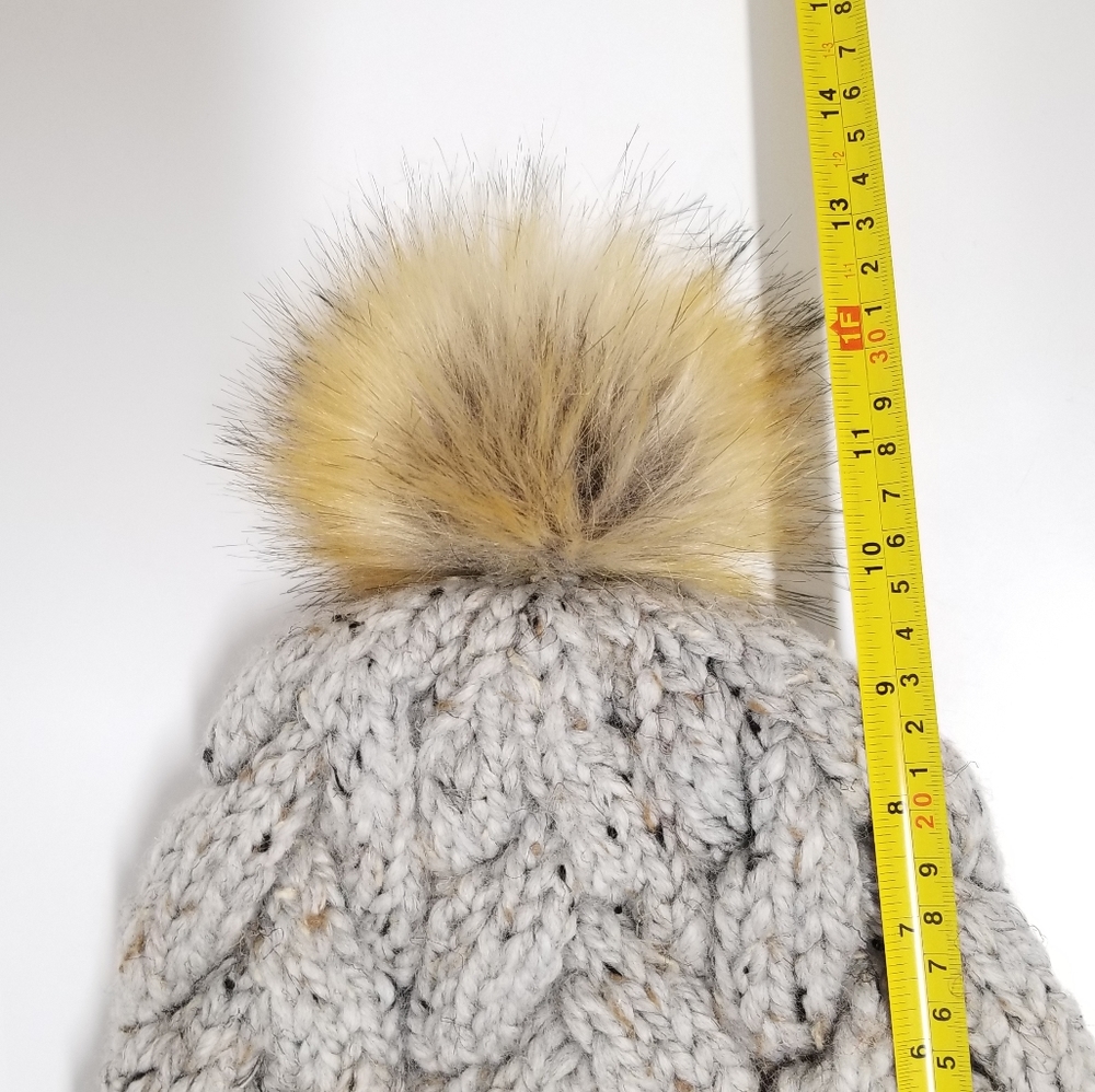 Handmade Speckled Acrylic Mohair Beanie with Faux Fur Pom & Ponytail Hole - Picture 8 of 8